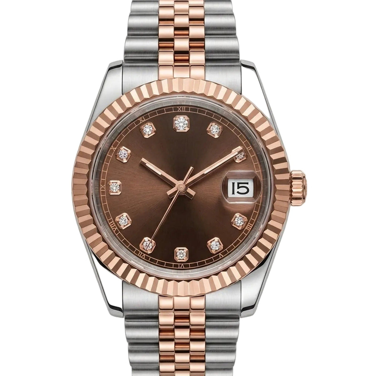 Fluted Date Mod Rose Gold Diamond